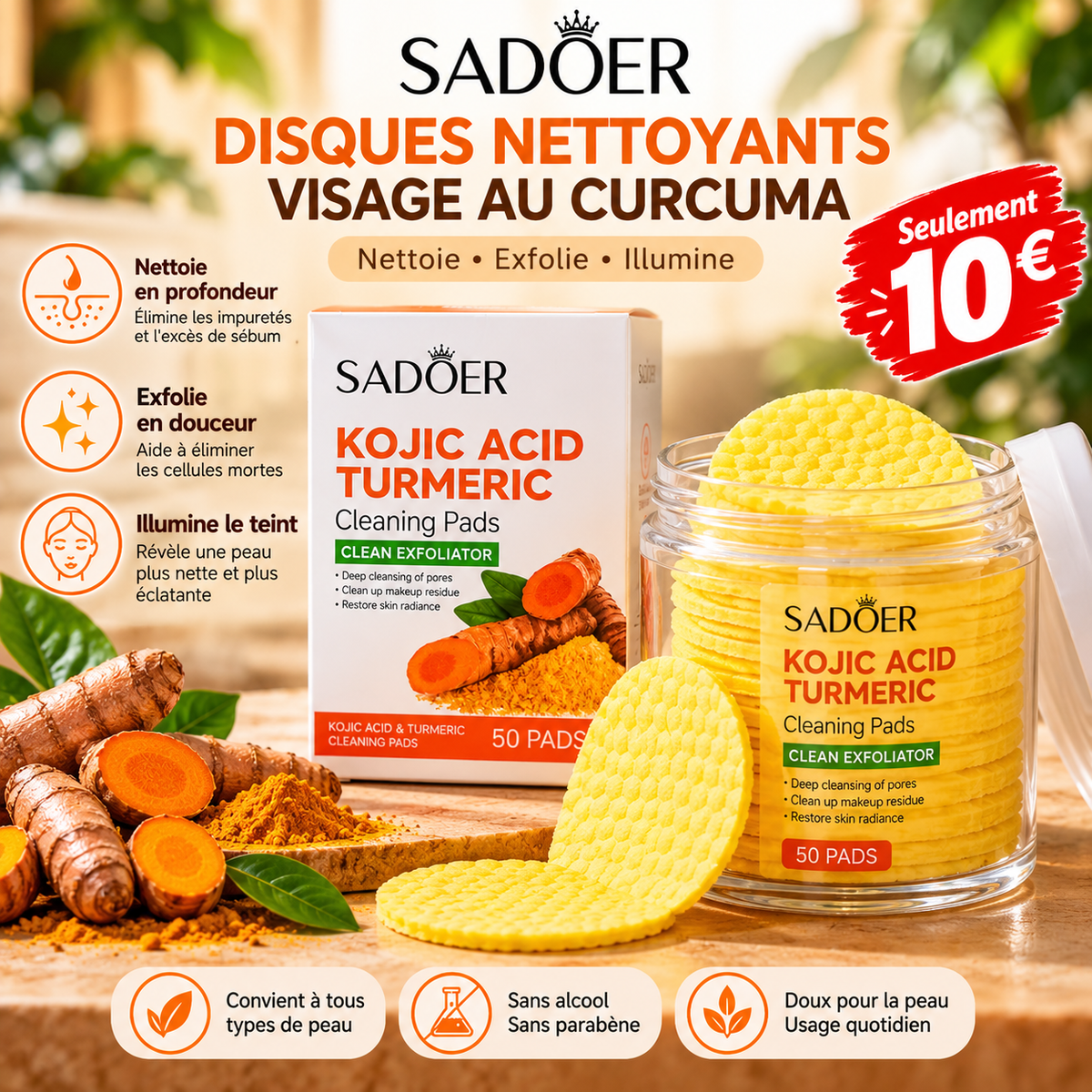 Sadoer disque nettoyants visage au curcuma